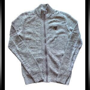 Guess Men’s Full Zip Gray Sweater Size XS Long Sleeve Cotton Blend Zip Pockets